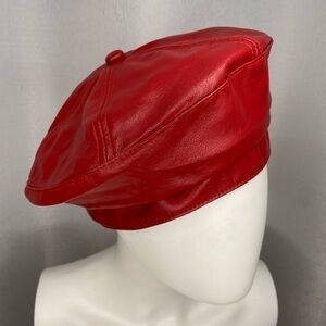 Red Leather Beret for Women